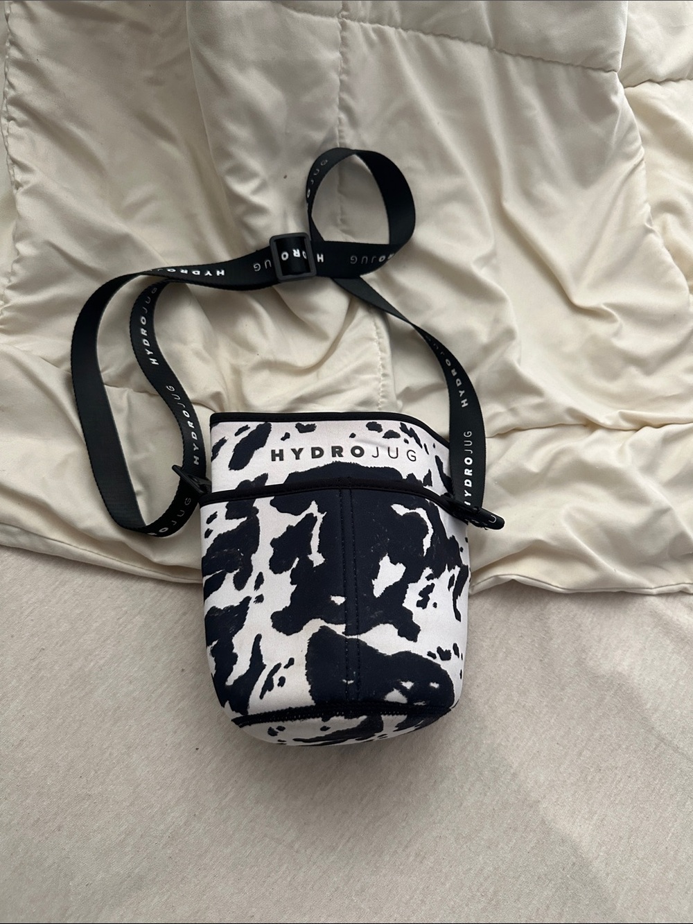 HydroJug Black & White Cow Print Crossbody Bottle Holder